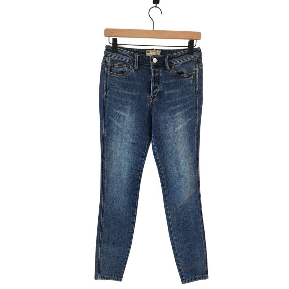 Free People Peyton High Rise Skinny Jeans Medium Wash Denim Button Fly Sz 26
